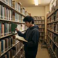 Student in the library